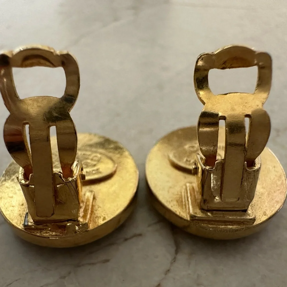 CHANEL Black and Gold Logo Earrings CC COCO Authentic Full Set - Picture 6 of 8